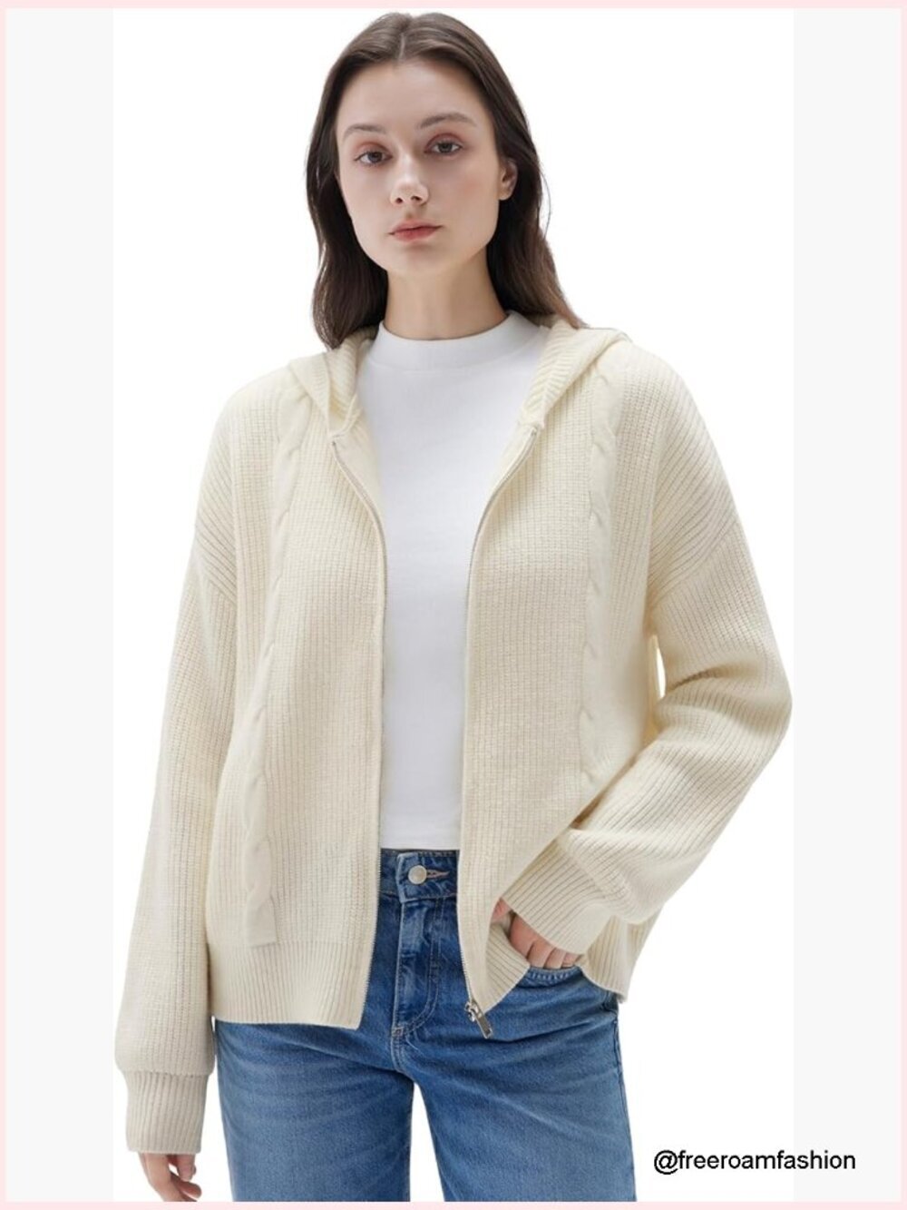 Chunky Cashmere Blend Zip Up Oversized Hooded Cardigan with Pockets